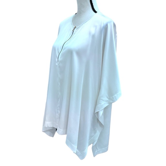VINCE OFF WHITE/IVORY SILK PONCHO 1/4 ZIP SHORT SLEEVE BLOUSE - Picture 13 of 15